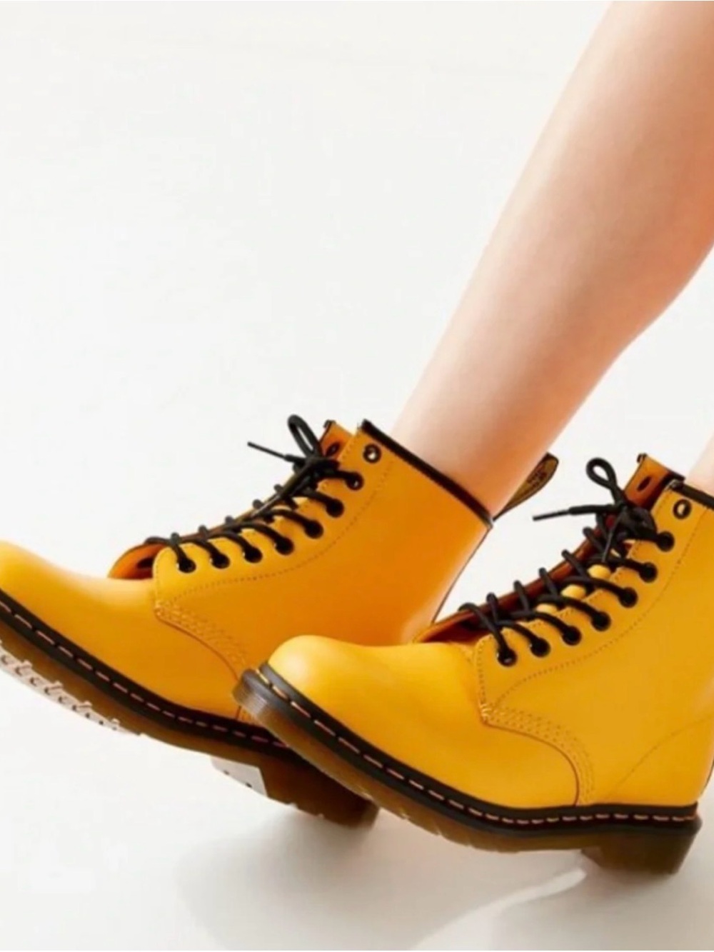 Yellow Lace-Up Combat Boots - Women